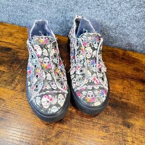 Blowfish Malibu Slip On Sneakers Sugar Skull Floral Canvas Distressed Rockabilly